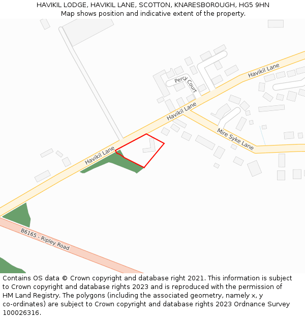 HAVIKIL LODGE, HAVIKIL LANE, SCOTTON, KNARESBOROUGH, HG5 9HN: Location map and indicative extent of plot