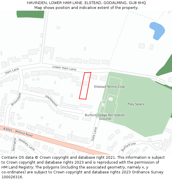 HAVINDEN, LOWER HAM LANE, ELSTEAD, GODALMING, GU8 6HQ: Location map and indicative extent of plot