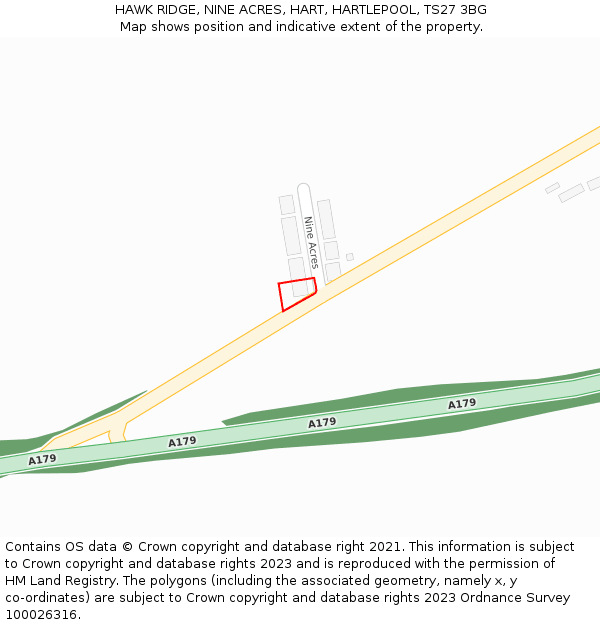 HAWK RIDGE, NINE ACRES, HART, HARTLEPOOL, TS27 3BG: Location map and indicative extent of plot