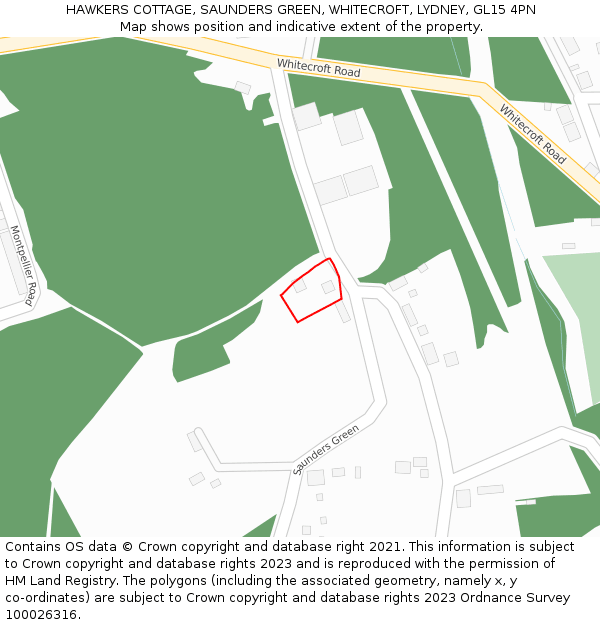 HAWKERS COTTAGE, SAUNDERS GREEN, WHITECROFT, LYDNEY, GL15 4PN: Location map and indicative extent of plot