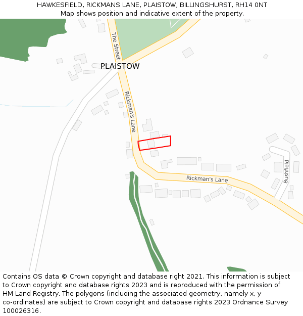 HAWKESFIELD, RICKMANS LANE, PLAISTOW, BILLINGSHURST, RH14 0NT: Location map and indicative extent of plot