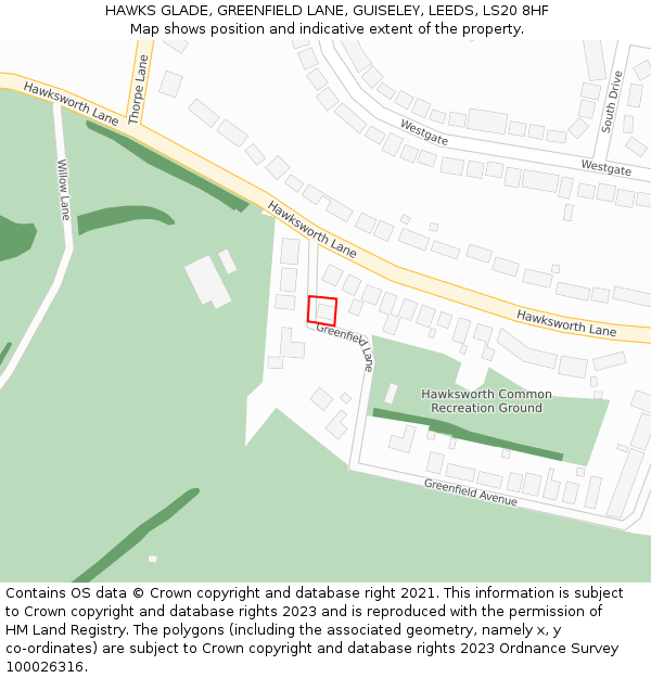 HAWKS GLADE, GREENFIELD LANE, GUISELEY, LEEDS, LS20 8HF: Location map and indicative extent of plot