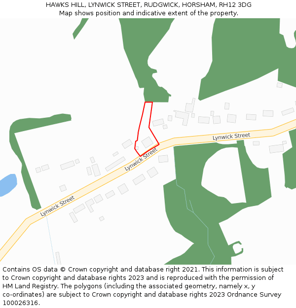 HAWKS HILL, LYNWICK STREET, RUDGWICK, HORSHAM, RH12 3DG: Location map and indicative extent of plot