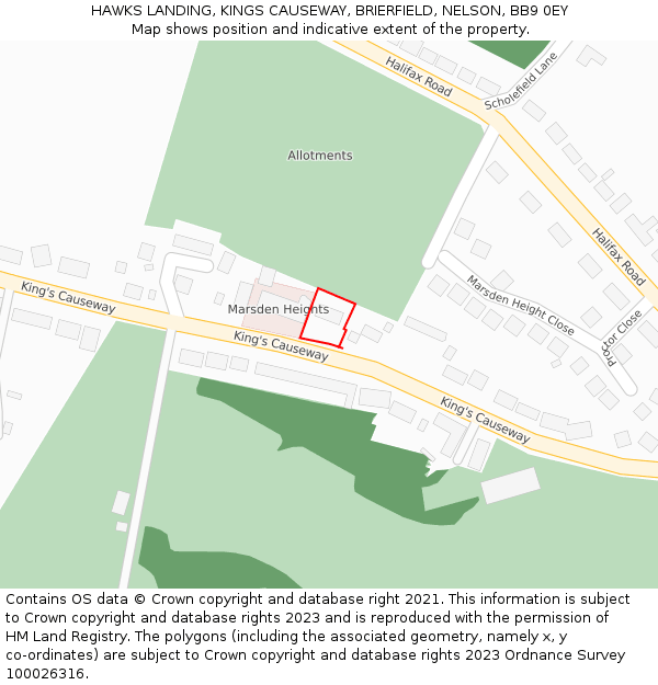 HAWKS LANDING, KINGS CAUSEWAY, BRIERFIELD, NELSON, BB9 0EY: Location map and indicative extent of plot