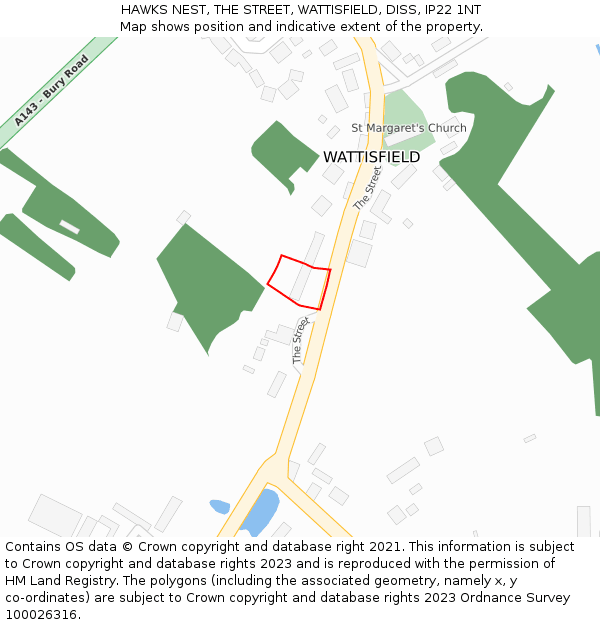 HAWKS NEST, THE STREET, WATTISFIELD, DISS, IP22 1NT: Location map and indicative extent of plot