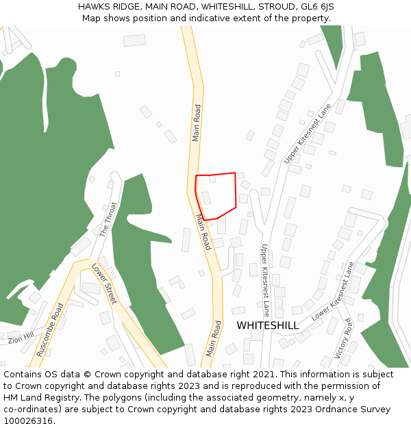 HAWKS RIDGE, MAIN ROAD, WHITESHILL, STROUD, GL6 6JS: Location map and indicative extent of plot