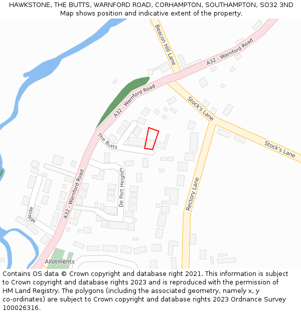 HAWKSTONE, THE BUTTS, WARNFORD ROAD, CORHAMPTON, SOUTHAMPTON, SO32 3ND: Location map and indicative extent of plot