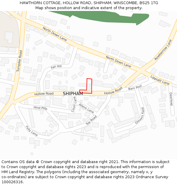 HAWTHORN COTTAGE, HOLLOW ROAD, SHIPHAM, WINSCOMBE, BS25 1TG: Location map and indicative extent of plot