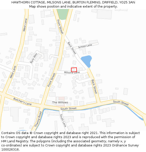 HAWTHORN COTTAGE, MILSONS LANE, BURTON FLEMING, DRIFFIELD, YO25 3AN: Location map and indicative extent of plot