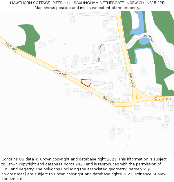 HAWTHORN COTTAGE, PITTS HILL, SAXLINGHAM NETHERGATE, NORWICH, NR15 1PB: Location map and indicative extent of plot