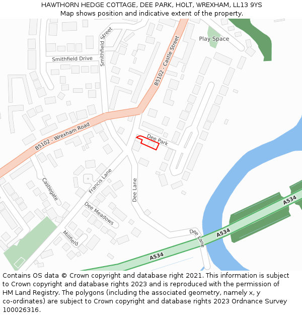 HAWTHORN HEDGE COTTAGE, DEE PARK, HOLT, WREXHAM, LL13 9YS: Location map and indicative extent of plot