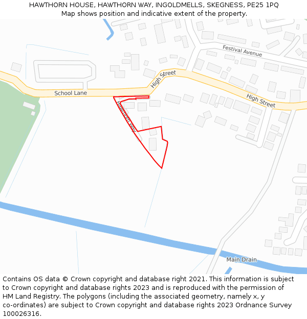 HAWTHORN HOUSE, HAWTHORN WAY, INGOLDMELLS, SKEGNESS, PE25 1PQ: Location map and indicative extent of plot