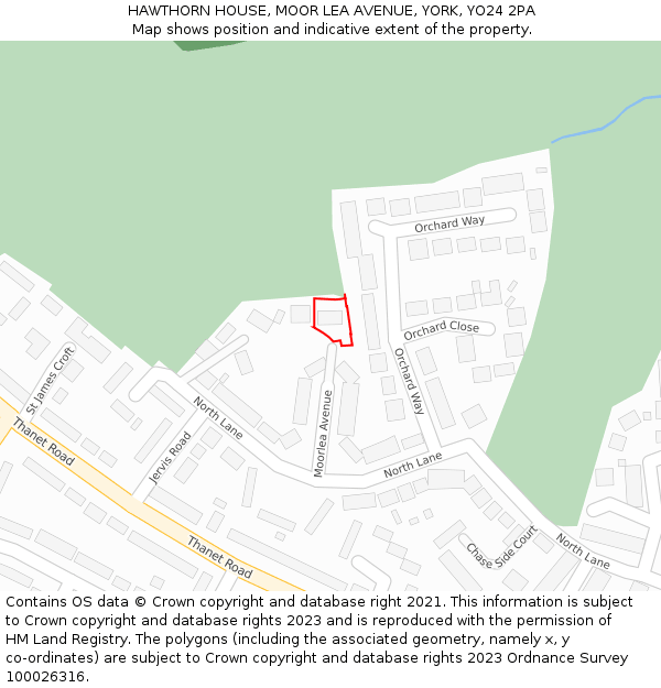 HAWTHORN HOUSE, MOOR LEA AVENUE, YORK, YO24 2PA: Location map and indicative extent of plot