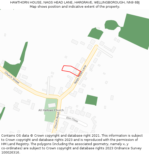 HAWTHORN HOUSE, NAGS HEAD LANE, HARGRAVE, WELLINGBOROUGH, NN9 6BJ: Location map and indicative extent of plot