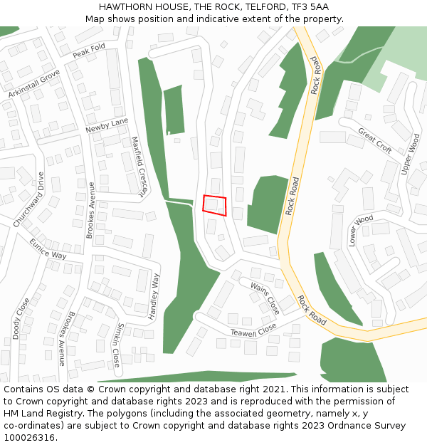 HAWTHORN HOUSE, THE ROCK, TELFORD, TF3 5AA: Location map and indicative extent of plot