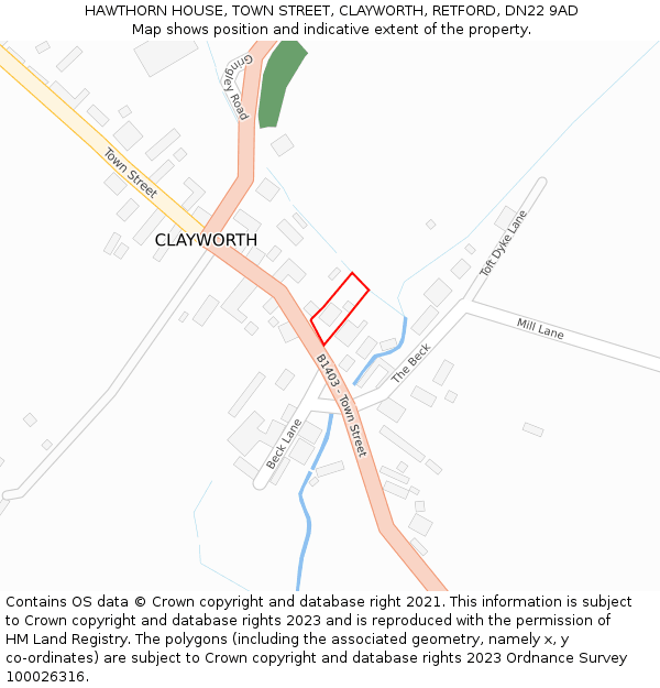 HAWTHORN HOUSE, TOWN STREET, CLAYWORTH, RETFORD, DN22 9AD: Location map and indicative extent of plot