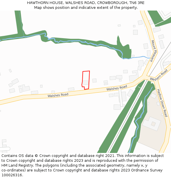 HAWTHORN HOUSE, WALSHES ROAD, CROWBOROUGH, TN6 3RE: Location map and indicative extent of plot