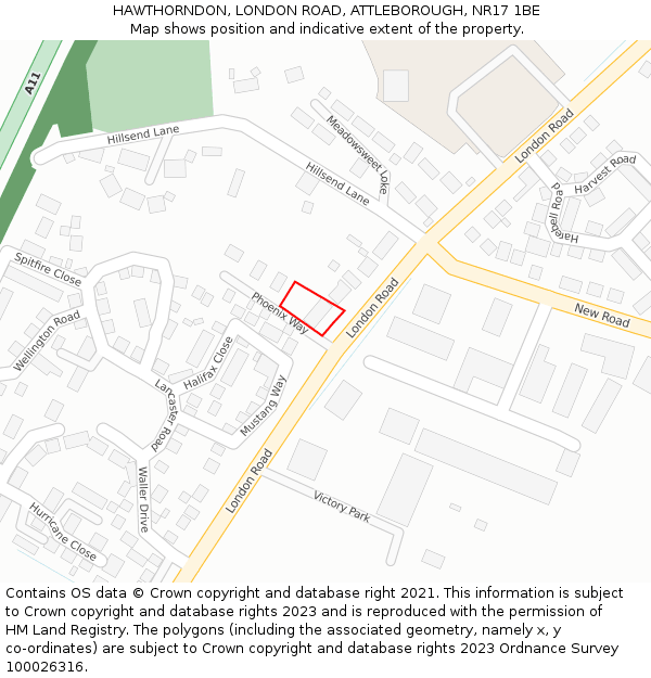 HAWTHORNDON, LONDON ROAD, ATTLEBOROUGH, NR17 1BE: Location map and indicative extent of plot