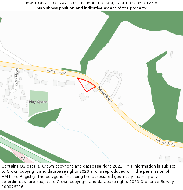 HAWTHORNE COTTAGE, UPPER HARBLEDOWN, CANTERBURY, CT2 9AL: Location map and indicative extent of plot