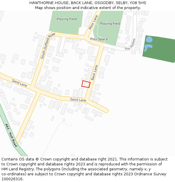 HAWTHORNE HOUSE, BACK LANE, OSGODBY, SELBY, YO8 5HS: Location map and indicative extent of plot