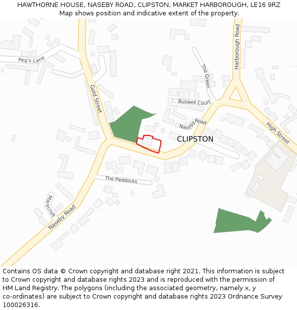 HAWTHORNE HOUSE, NASEBY ROAD, CLIPSTON, MARKET HARBOROUGH, LE16 9RZ: Location map and indicative extent of plot