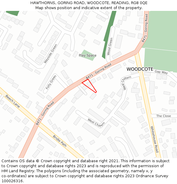 HAWTHORNS, GORING ROAD, WOODCOTE, READING, RG8 0QE: Location map and indicative extent of plot