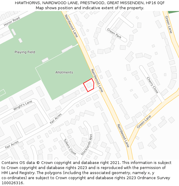 HAWTHORNS, NAIRDWOOD LANE, PRESTWOOD, GREAT MISSENDEN, HP16 0QF: Location map and indicative extent of plot