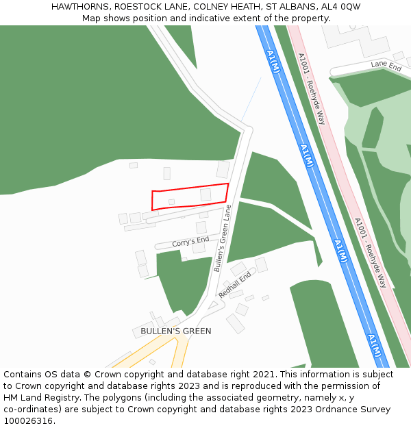 HAWTHORNS, ROESTOCK LANE, COLNEY HEATH, ST ALBANS, AL4 0QW: Location map and indicative extent of plot