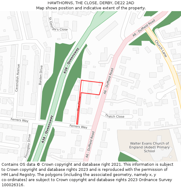 HAWTHORNS, THE CLOSE, DERBY, DE22 2AD: Location map and indicative extent of plot