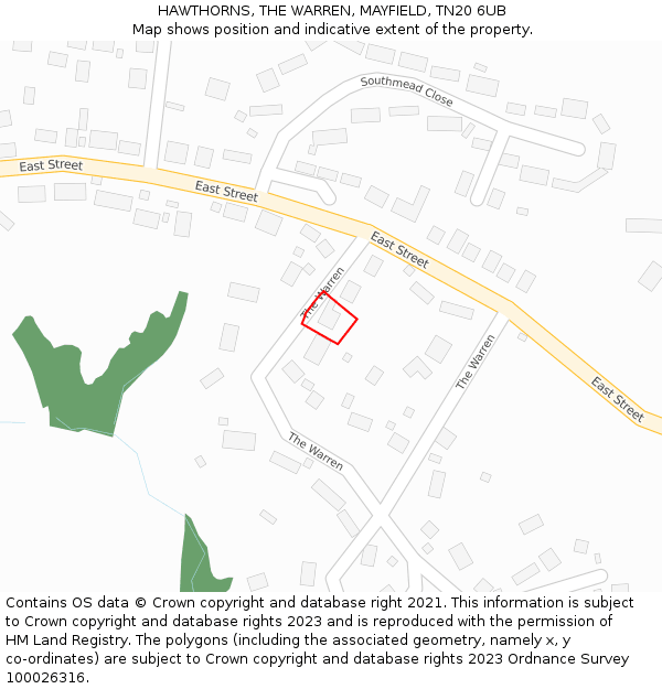 HAWTHORNS, THE WARREN, MAYFIELD, TN20 6UB: Location map and indicative extent of plot