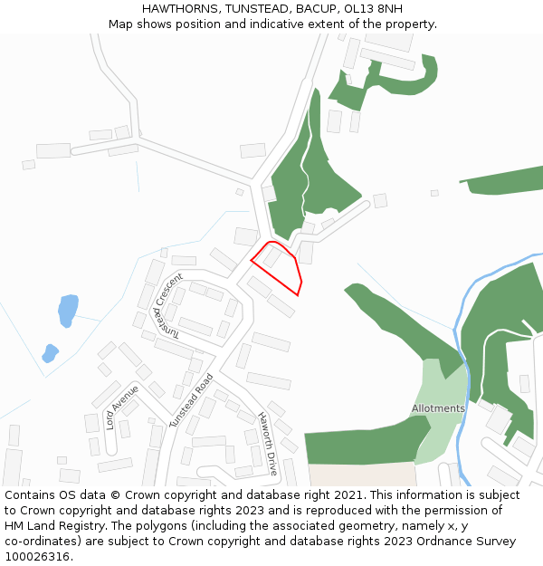 HAWTHORNS, TUNSTEAD, BACUP, OL13 8NH: Location map and indicative extent of plot