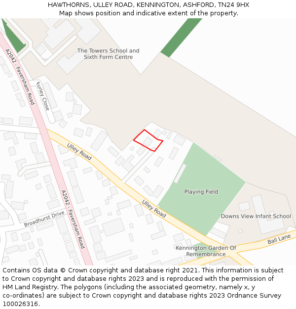 HAWTHORNS, ULLEY ROAD, KENNINGTON, ASHFORD, TN24 9HX: Location map and indicative extent of plot