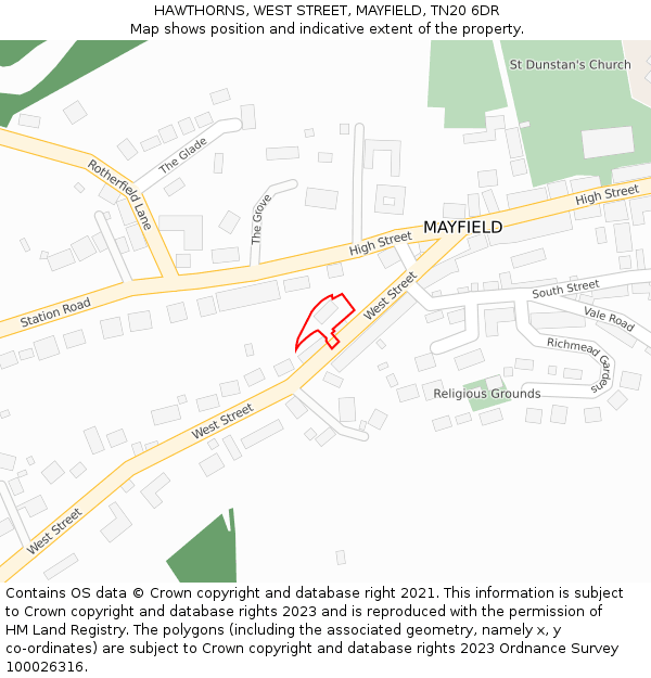 HAWTHORNS, WEST STREET, MAYFIELD, TN20 6DR: Location map and indicative extent of plot