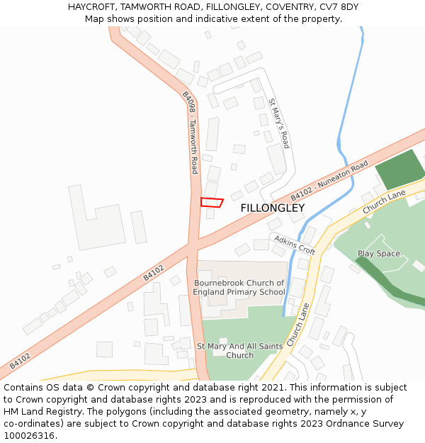 HAYCROFT, TAMWORTH ROAD, FILLONGLEY, COVENTRY, CV7 8DY: Location map and indicative extent of plot