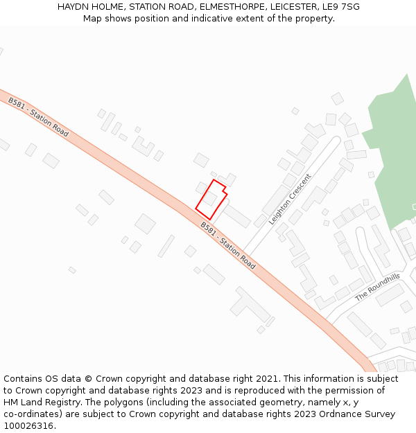 HAYDN HOLME, STATION ROAD, ELMESTHORPE, LEICESTER, LE9 7SG: Location map and indicative extent of plot