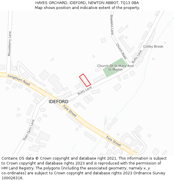 HAYES ORCHARD, IDEFORD, NEWTON ABBOT, TQ13 0BA: Location map and indicative extent of plot
