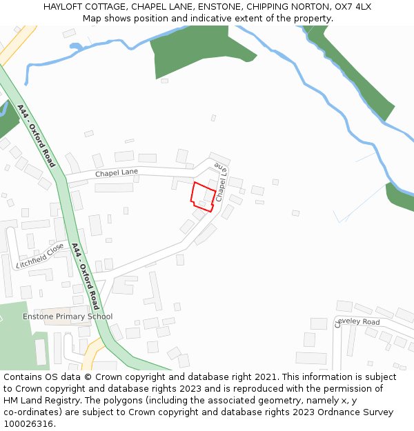 HAYLOFT COTTAGE, CHAPEL LANE, ENSTONE, CHIPPING NORTON, OX7 4LX: Location map and indicative extent of plot