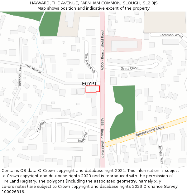 HAYWARD, THE AVENUE, FARNHAM COMMON, SLOUGH, SL2 3JS: Location map and indicative extent of plot