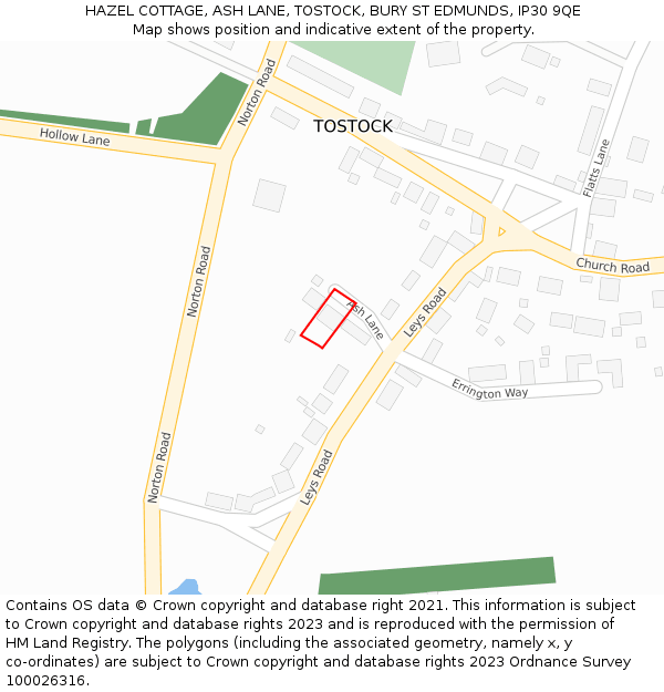 HAZEL COTTAGE, ASH LANE, TOSTOCK, BURY ST EDMUNDS, IP30 9QE: Location map and indicative extent of plot