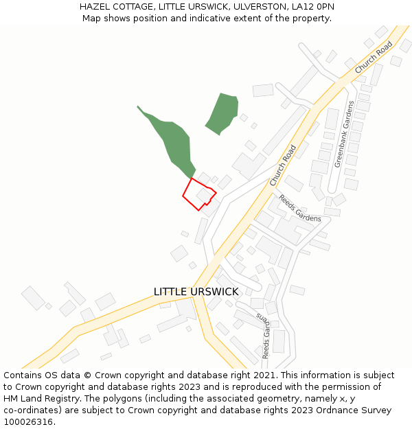 HAZEL COTTAGE, LITTLE URSWICK, ULVERSTON, LA12 0PN: Location map and indicative extent of plot