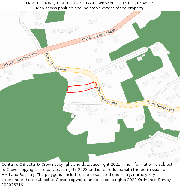 HAZEL GROVE, TOWER HOUSE LANE, WRAXALL, BRISTOL, BS48 1JS: Location map and indicative extent of plot