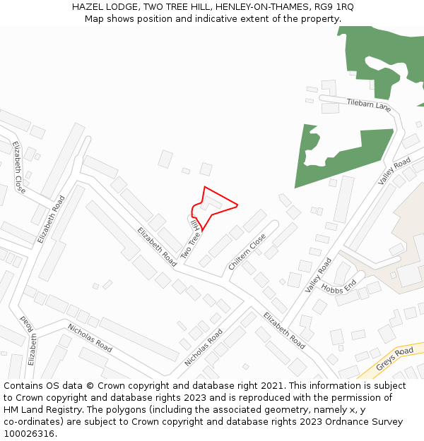 HAZEL LODGE, TWO TREE HILL, HENLEY-ON-THAMES, RG9 1RQ: Location map and indicative extent of plot