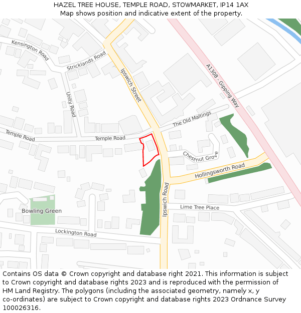 HAZEL TREE HOUSE, TEMPLE ROAD, STOWMARKET, IP14 1AX: Location map and indicative extent of plot