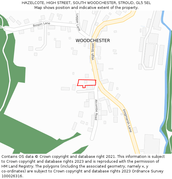 HAZELCOTE, HIGH STREET, SOUTH WOODCHESTER, STROUD, GL5 5EL: Location map and indicative extent of plot