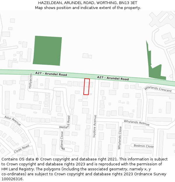 HAZELDEAN, ARUNDEL ROAD, WORTHING, BN13 3ET: Location map and indicative extent of plot