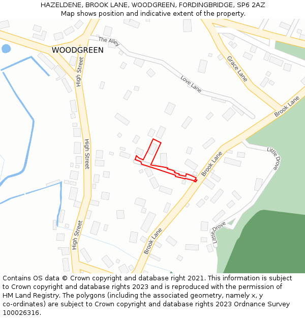 HAZELDENE, BROOK LANE, WOODGREEN, FORDINGBRIDGE, SP6 2AZ: Location map and indicative extent of plot