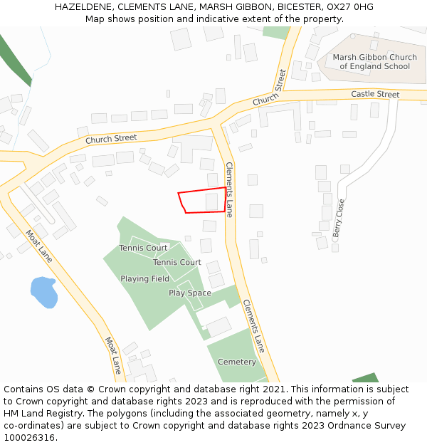 HAZELDENE, CLEMENTS LANE, MARSH GIBBON, BICESTER, OX27 0HG: Location map and indicative extent of plot