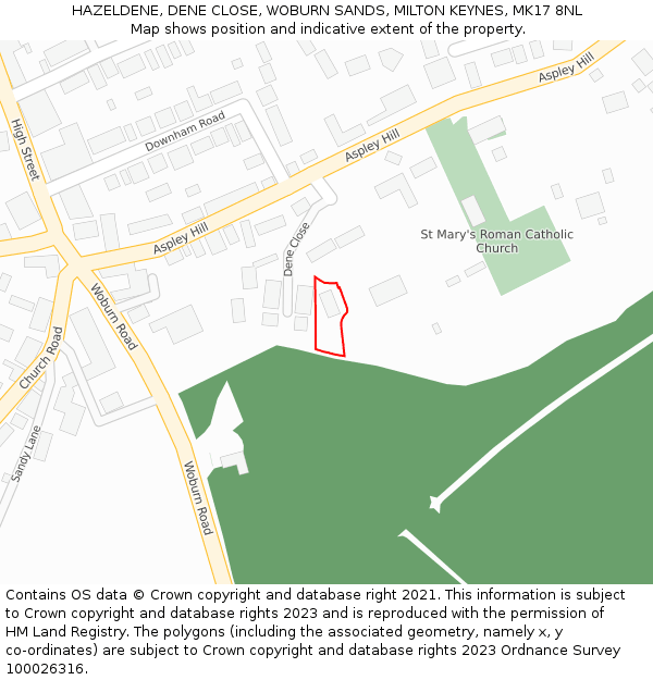 HAZELDENE, DENE CLOSE, WOBURN SANDS, MILTON KEYNES, MK17 8NL: Location map and indicative extent of plot