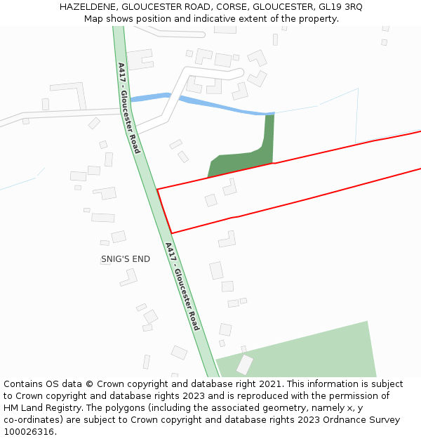 HAZELDENE, GLOUCESTER ROAD, CORSE, GLOUCESTER, GL19 3RQ: Location map and indicative extent of plot