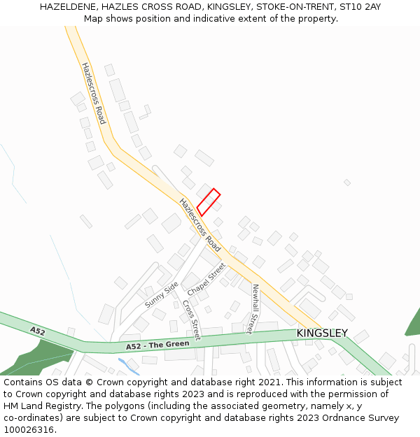 HAZELDENE, HAZLES CROSS ROAD, KINGSLEY, STOKE-ON-TRENT, ST10 2AY: Location map and indicative extent of plot